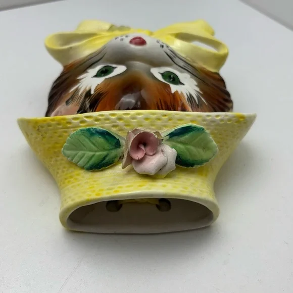 Vintage ESD Japan ceramic anthropomorphic cat wall pocket - Picture 3 of 8